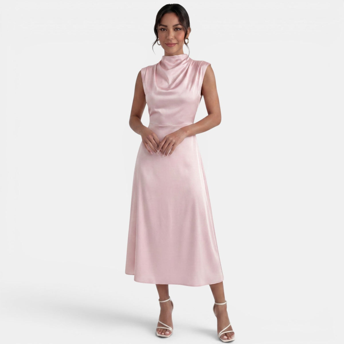 Vestido Midi Elegante Cuello Alto Mujer
