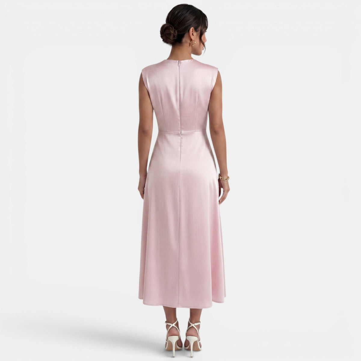 Vestido Midi Elegante Cuello Alto Mujer
