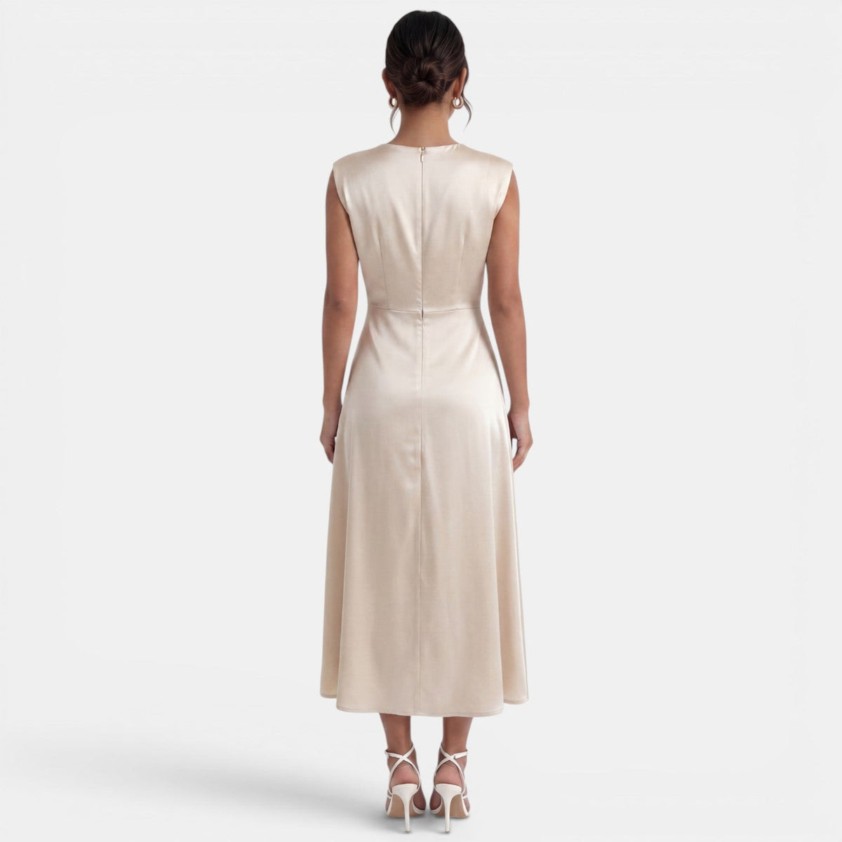 Vestido Midi Elegante Cuello Alto Mujer