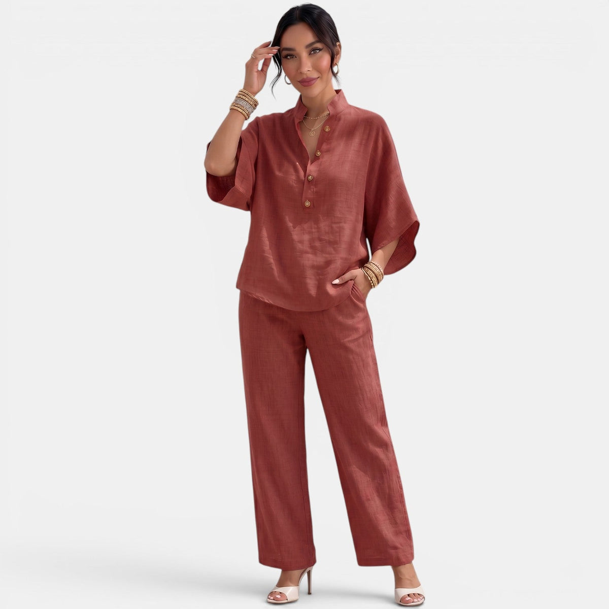 Conjunto Lino Mujer Verano Manga Corta