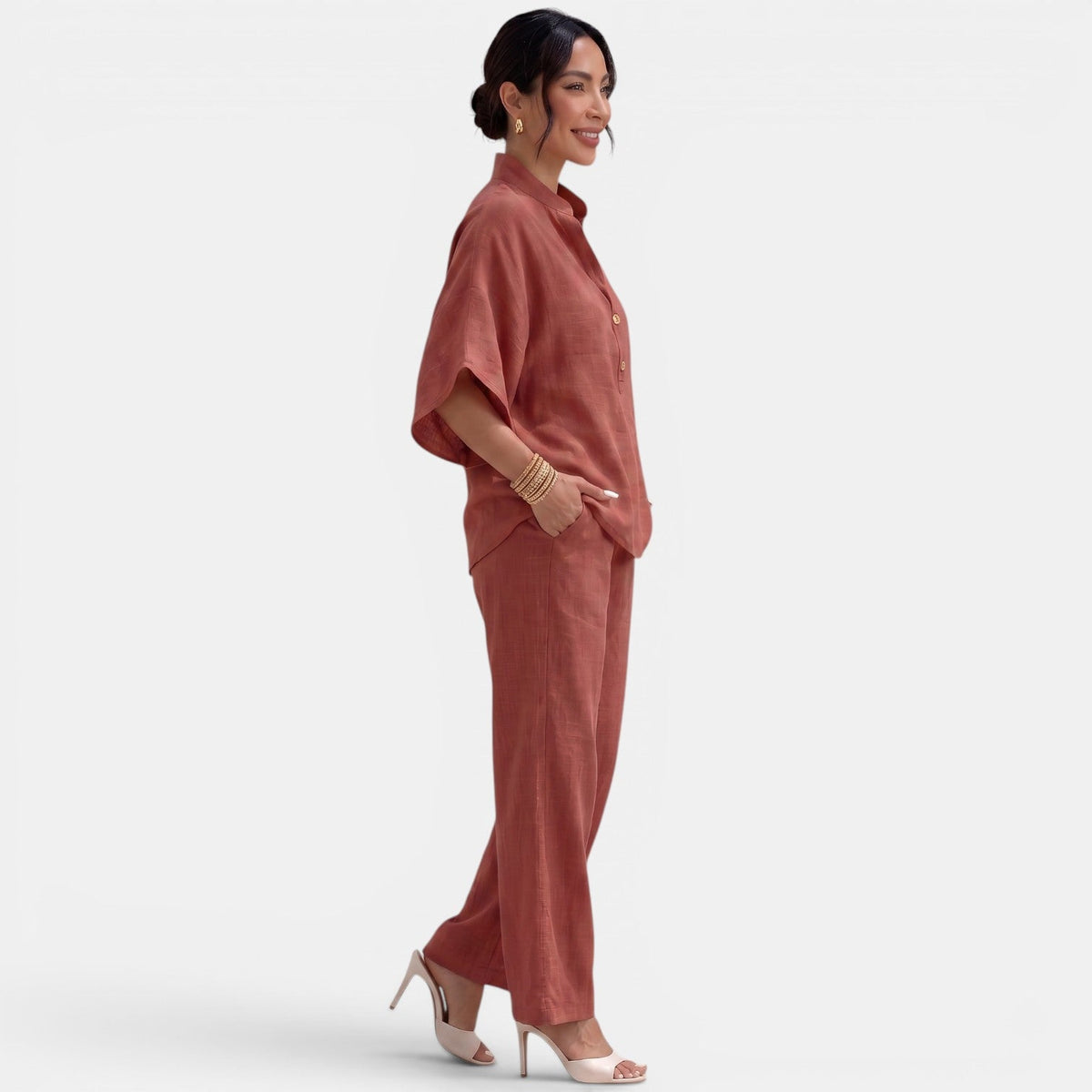Conjunto Lino Mujer Verano Manga Corta