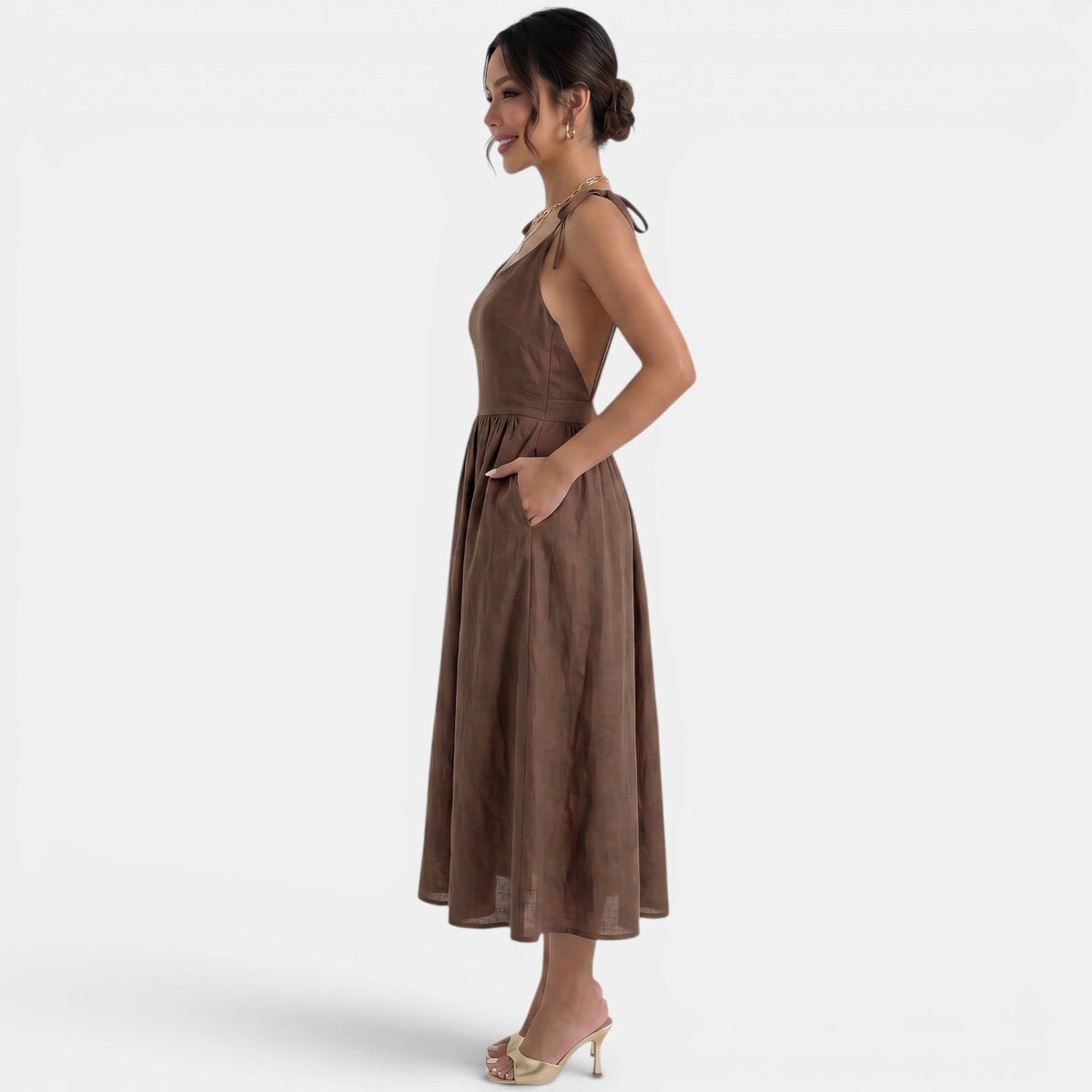 Vestido Midi Lino A-Line Verano