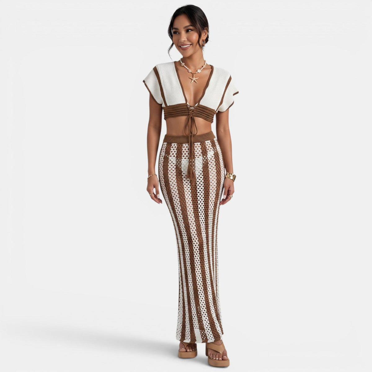Conjunto Crochet Playa Marrón Mujer