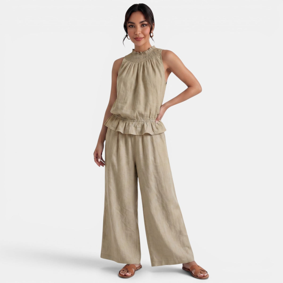 Conjunto Lino Mujer Verano Sin Mangas