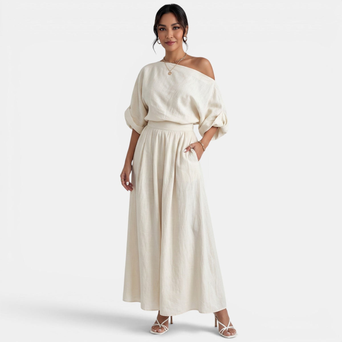 Conjunto Mujer Top Bardot y Pantalón