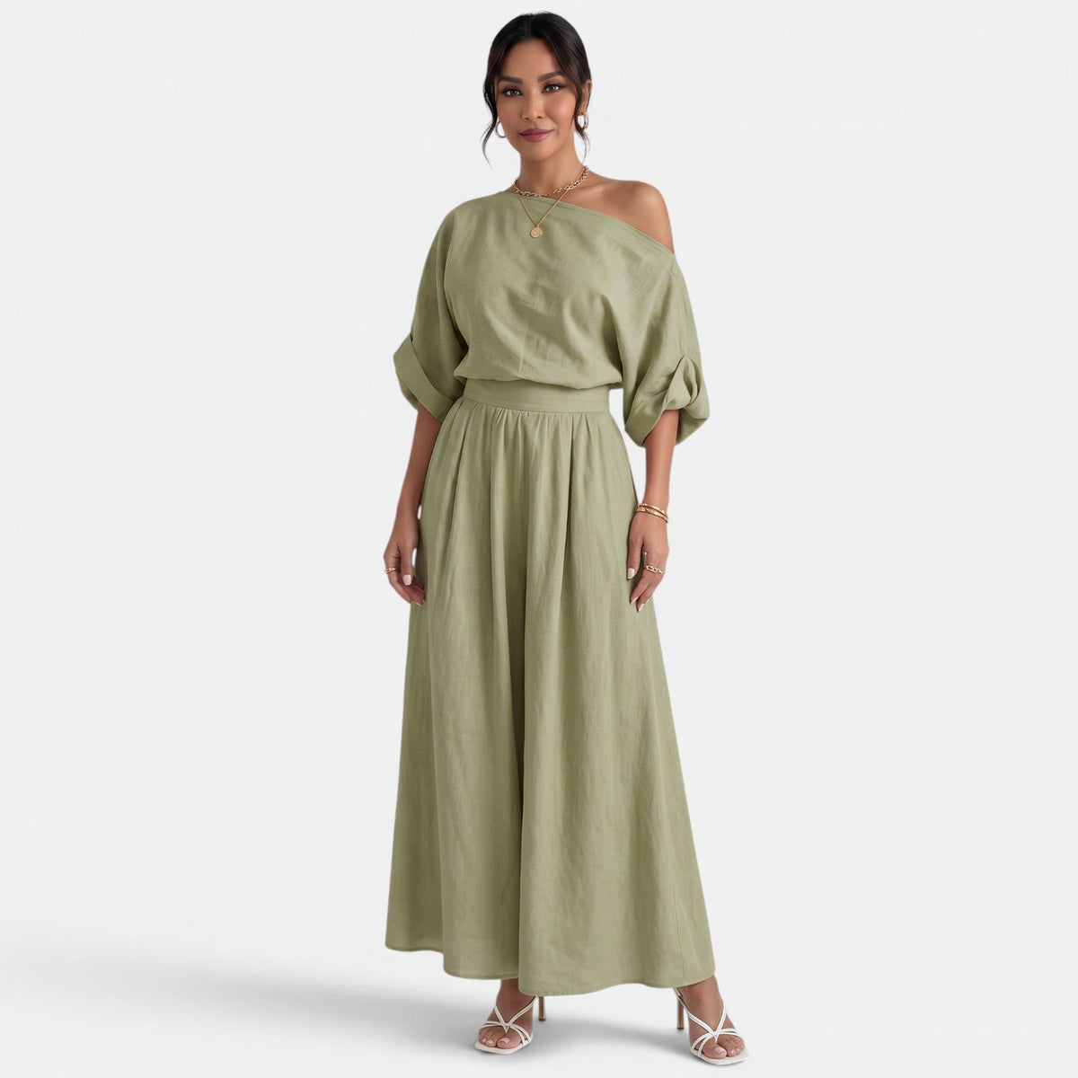 Conjunto Mujer Top Bardot y Pantalón