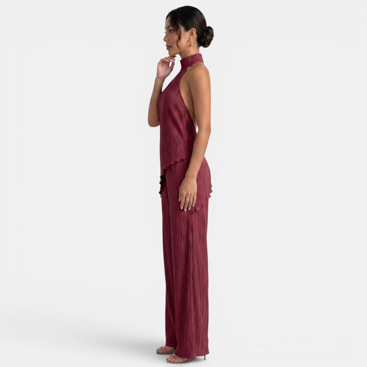 Conjunto Mujer Halter Pantalón Plisado