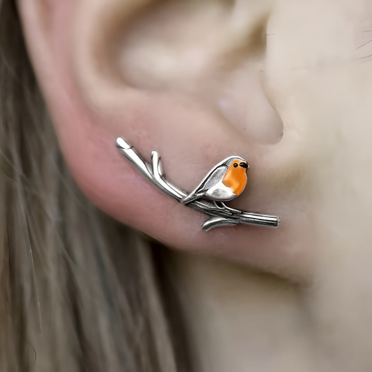 Pendientes Dibujo Pájaro en Plata