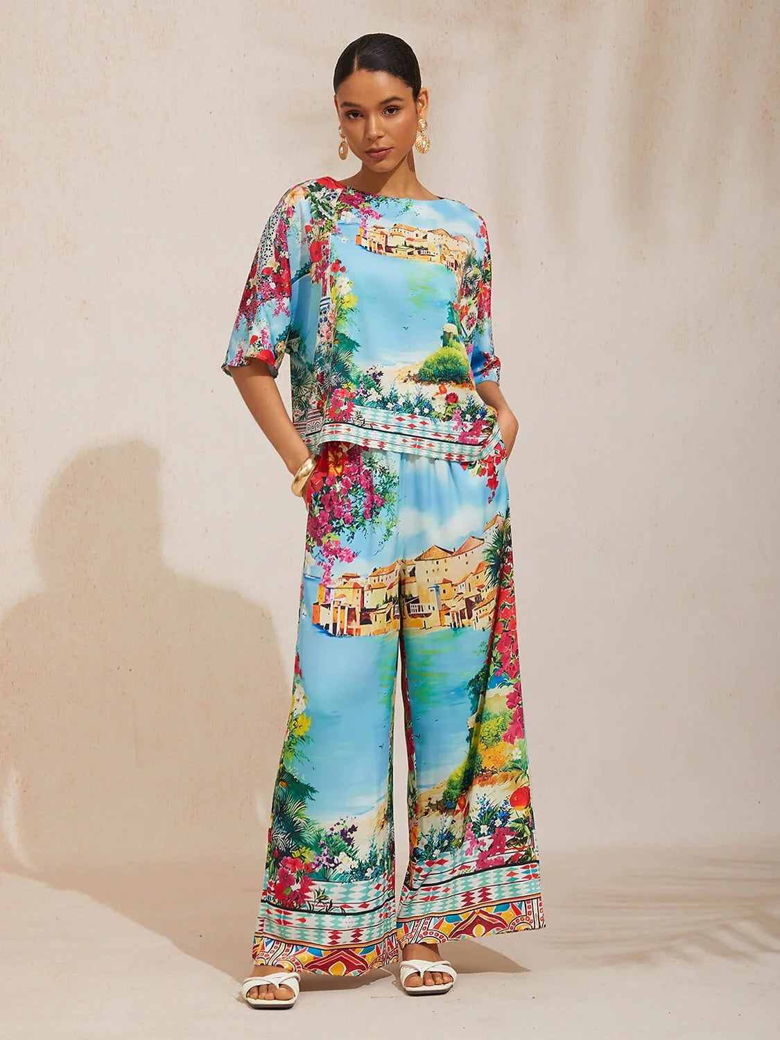 Malva | Pantalón Palazzo de Satén