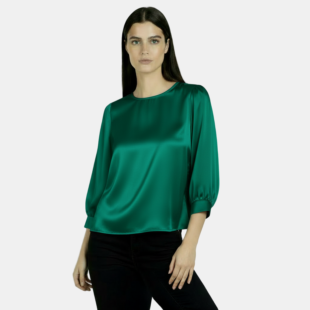 Women's Satin Silk Blouse, Short Sleeve - Basic T-Shirt