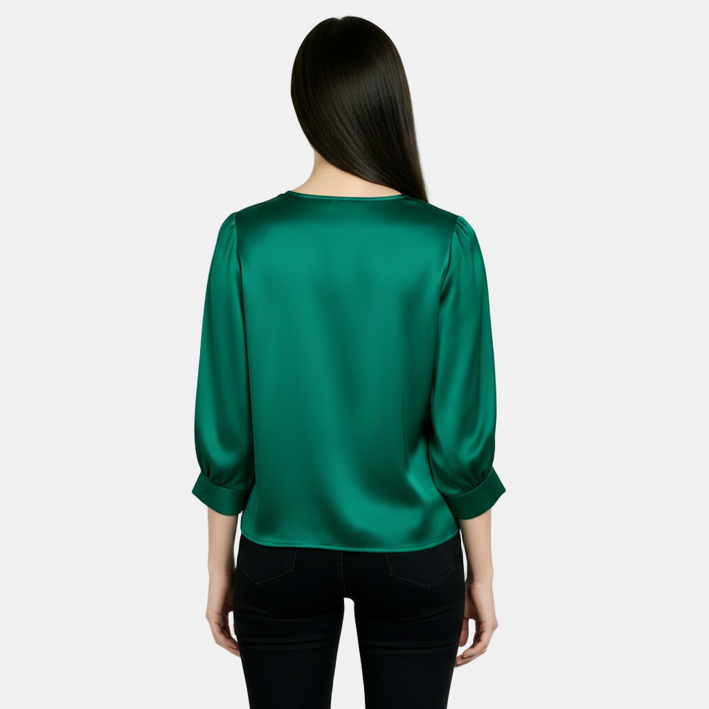 Women's Satin Silk Blouse, Short Sleeve - Basic T-Shirt
