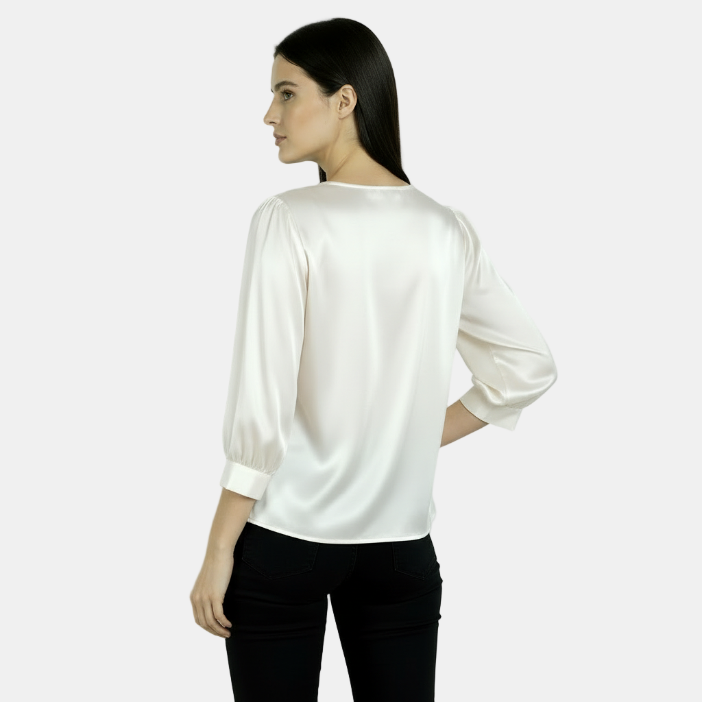 Women's Satin Silk Blouse, Short Sleeve - Basic T-Shirt