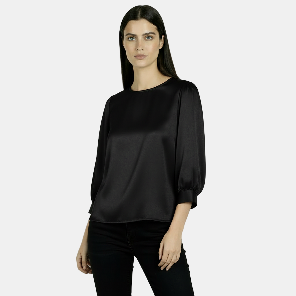 Women's Satin Silk Blouse, Short Sleeve - Basic T-Shirt
