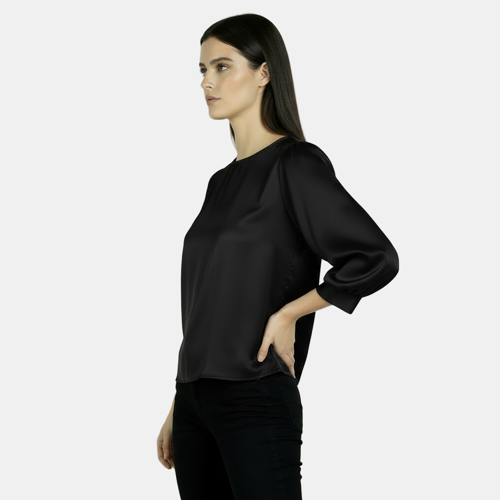 Women's Satin Silk Blouse, Short Sleeve - Basic T-Shirt