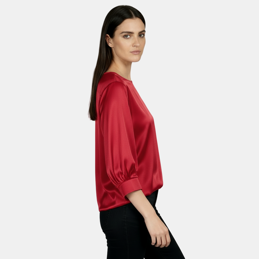 Women's Satin Silk Blouse, Short Sleeve - Basic T-Shirt