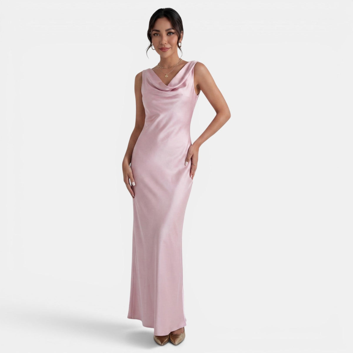 Vestido Largo Satinado Mujer Elegante