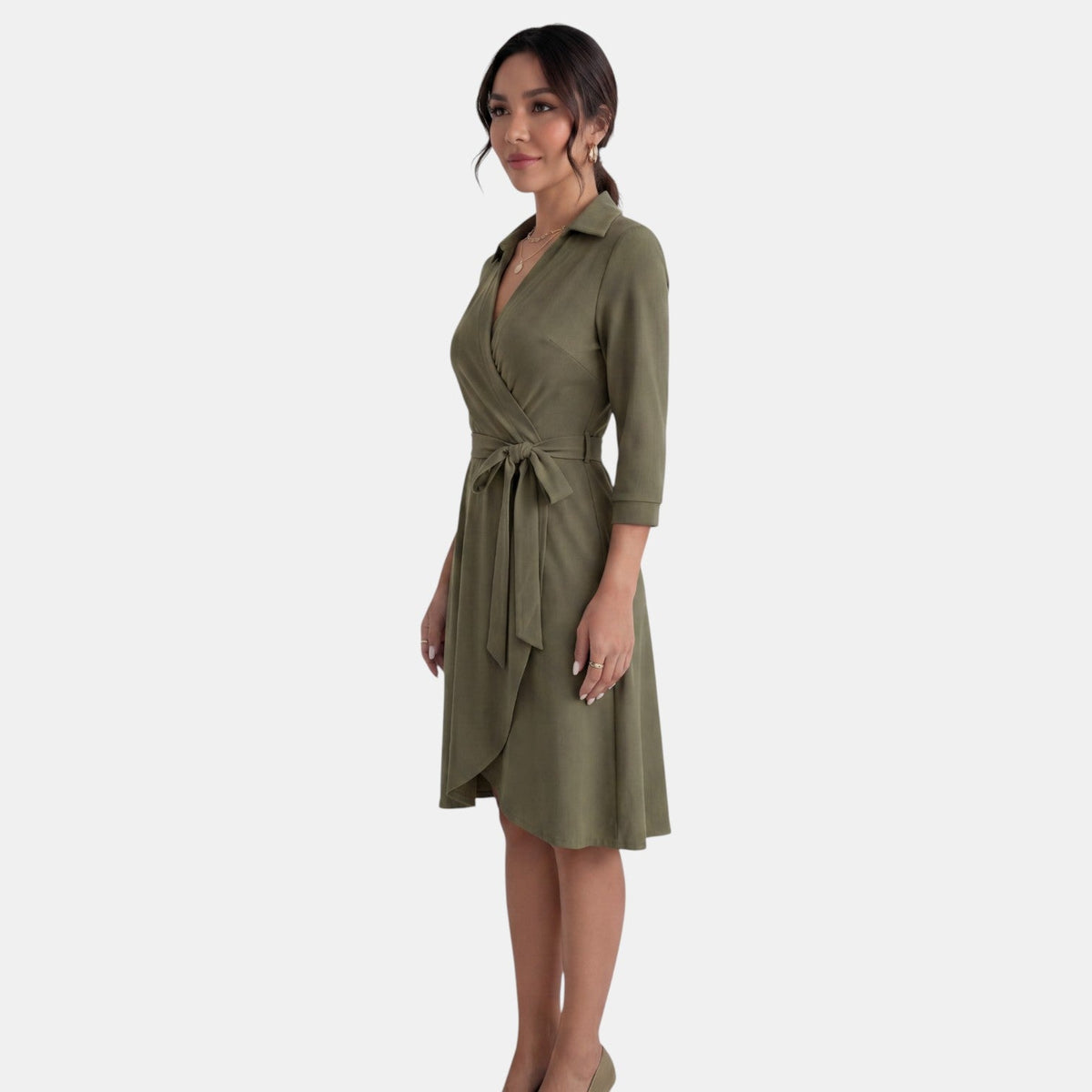 Vestido Midi Mujer Escote V Profundo