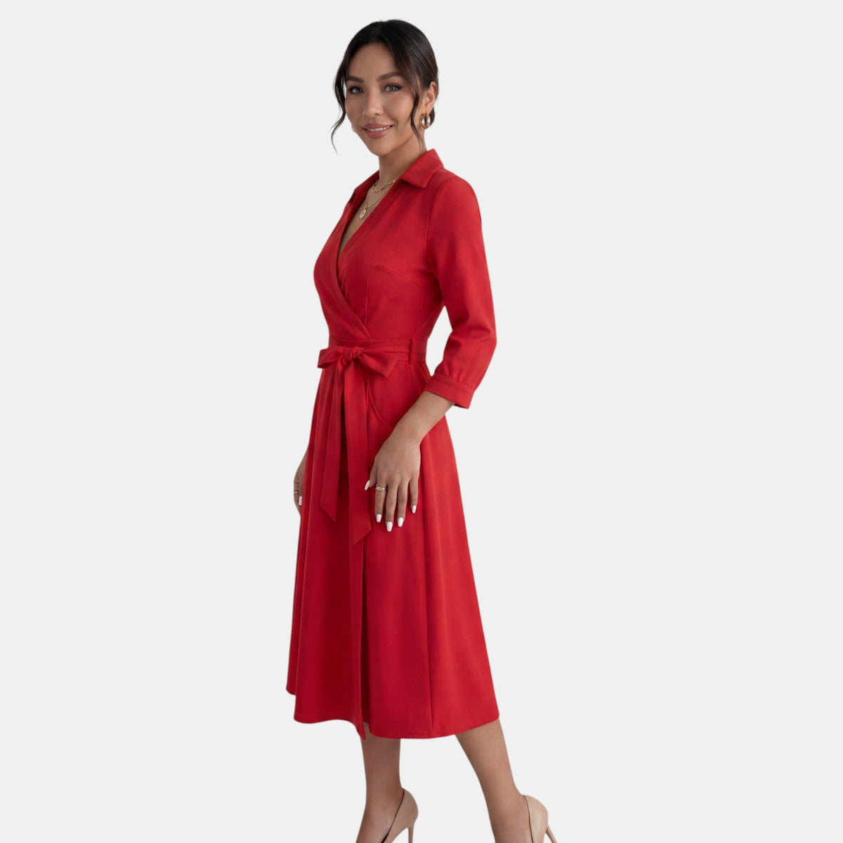 Vestido Midi Mujer Escote V Profundo