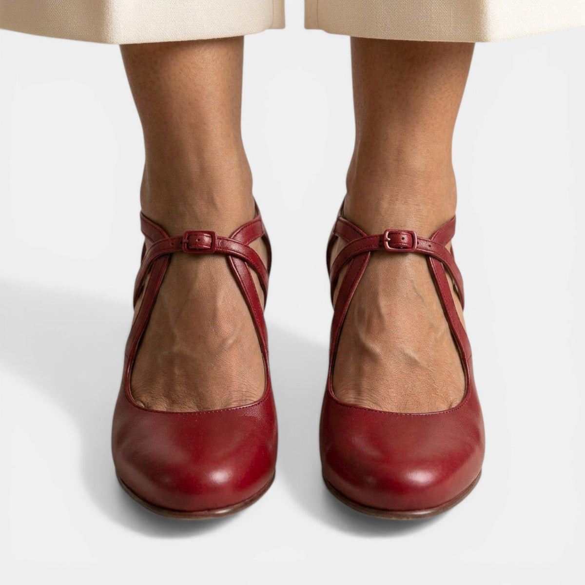 Sandalias T-strap Cuero Tacón Mujer
