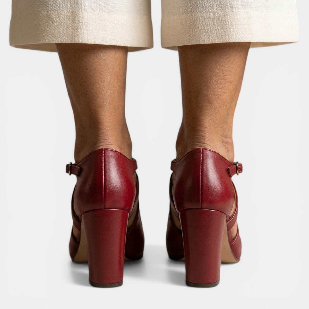 Sandalias T-strap Cuero Tacón Mujer