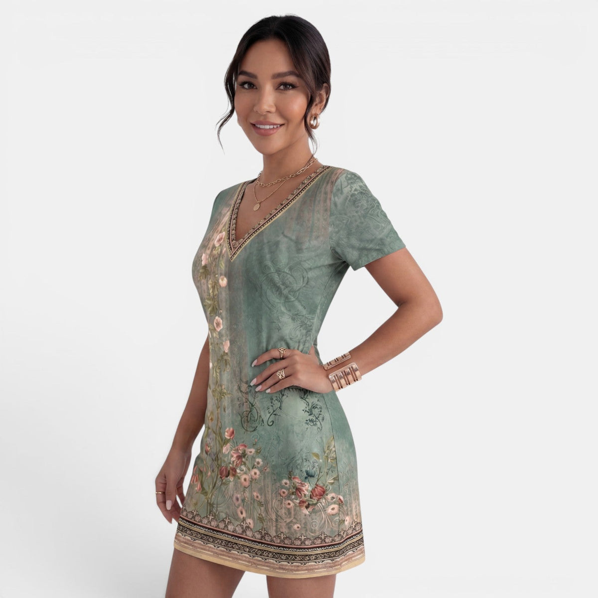 Vestido Midi Mujer Estampado Cuello V