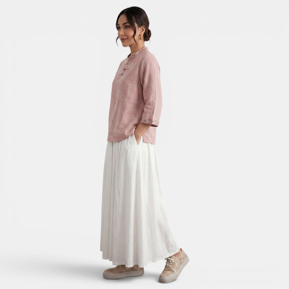 Blusa Mujer Algodón Lino Bordado