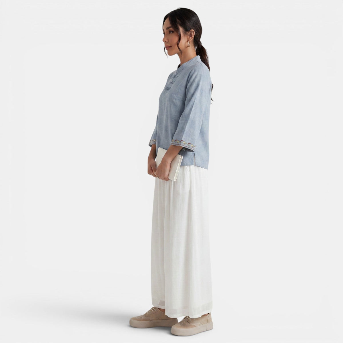Blusa Mujer Algodón Lino Bordado