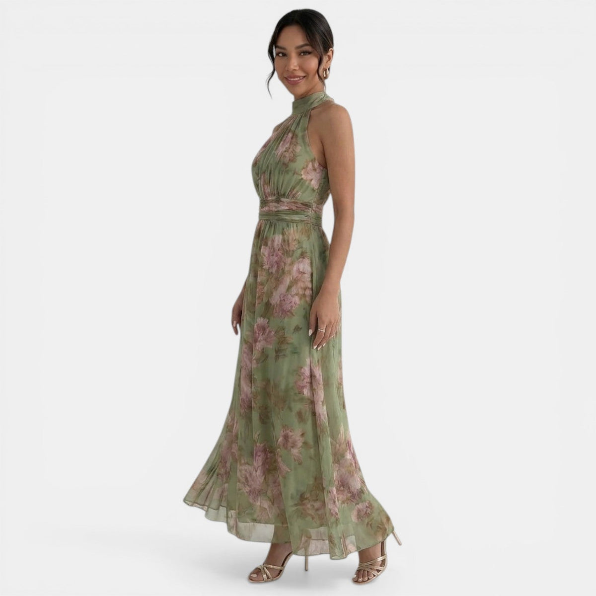 Vestido Maxi Floral Verde Mujer