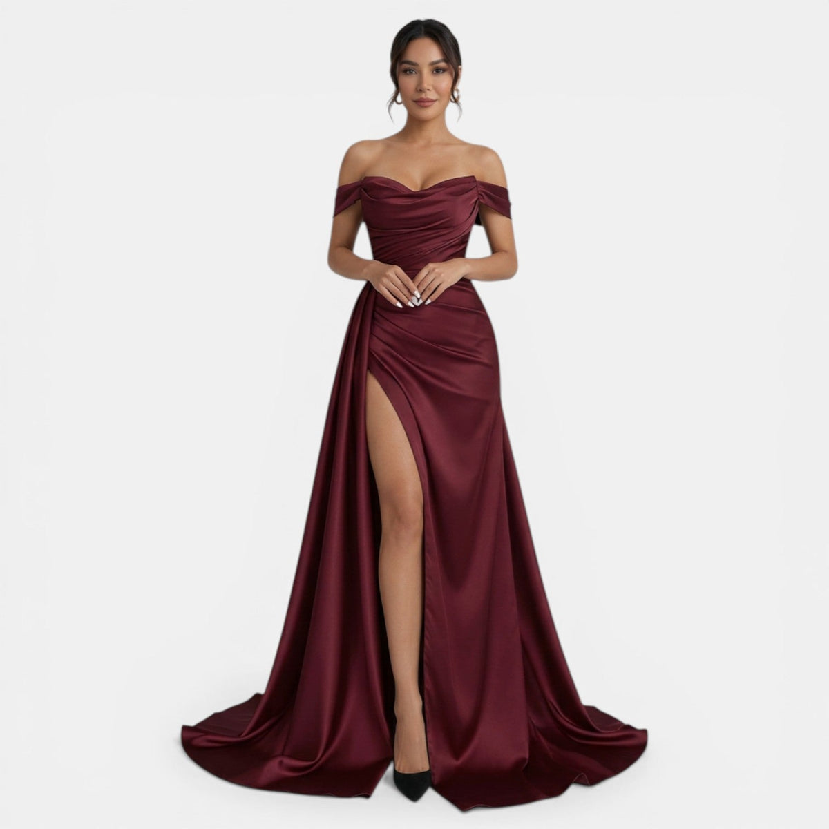 Vestido de Fiesta Off-Shoulder con Abertura Alta