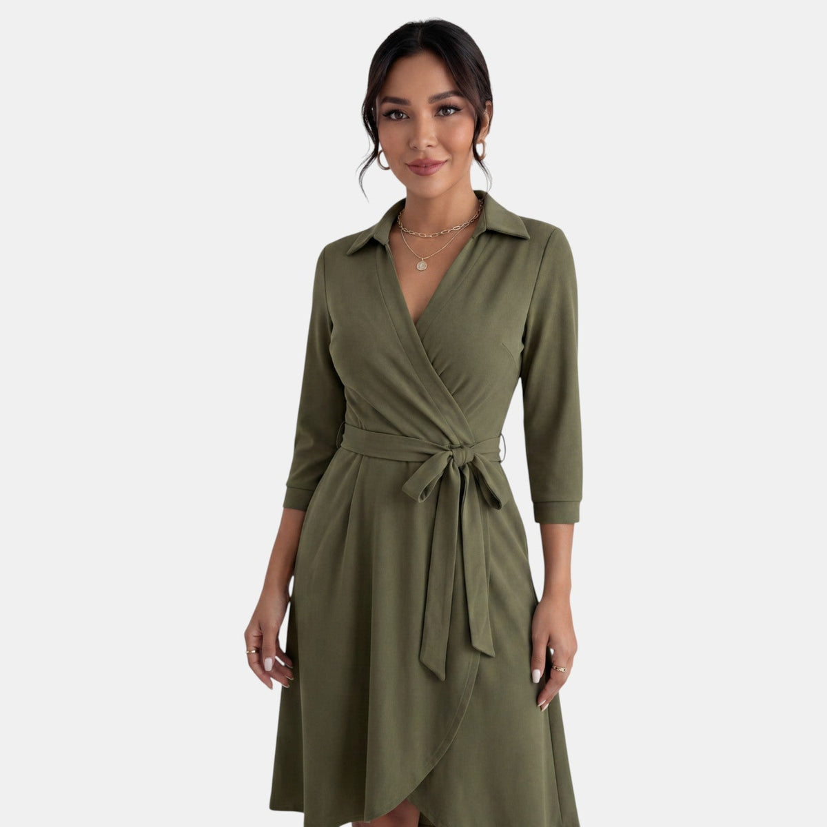 Vestido Midi Mujer Escote V Profundo