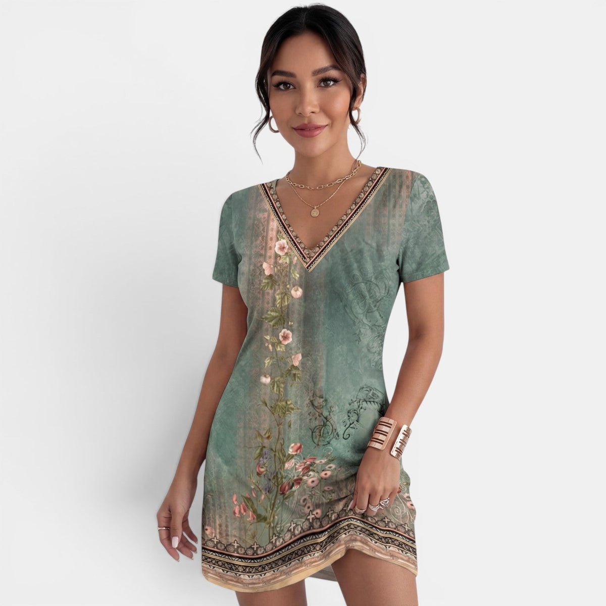 Vestido Midi Mujer Estampado Cuello V