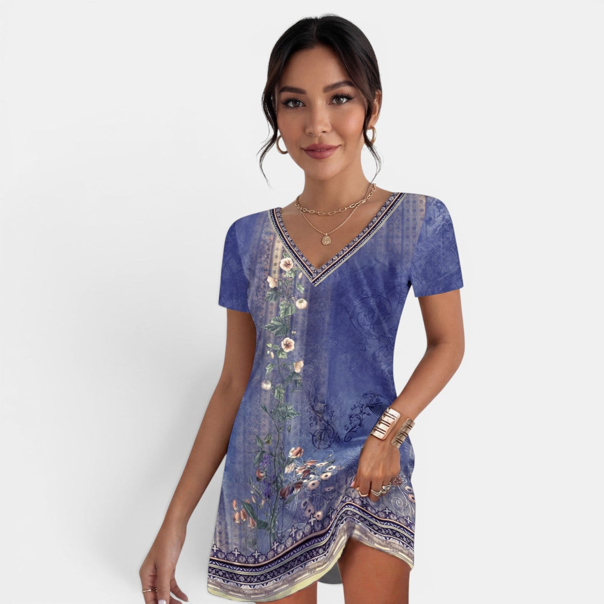 Vestido Midi Mujer Estampado Cuello V