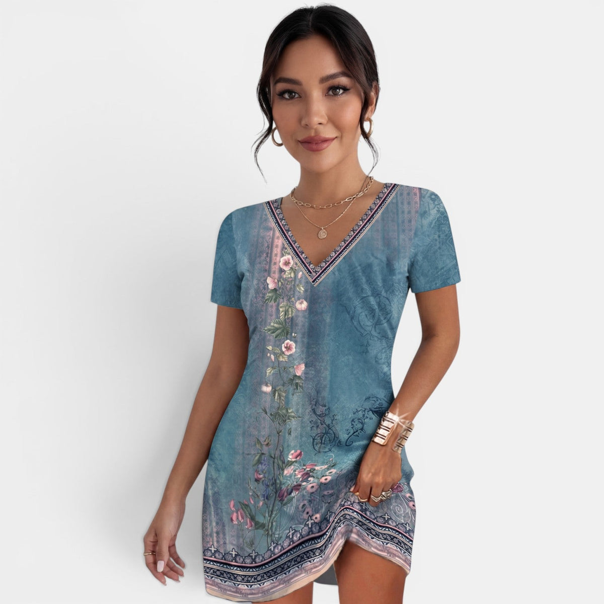 Vestido Midi Mujer Estampado Cuello V