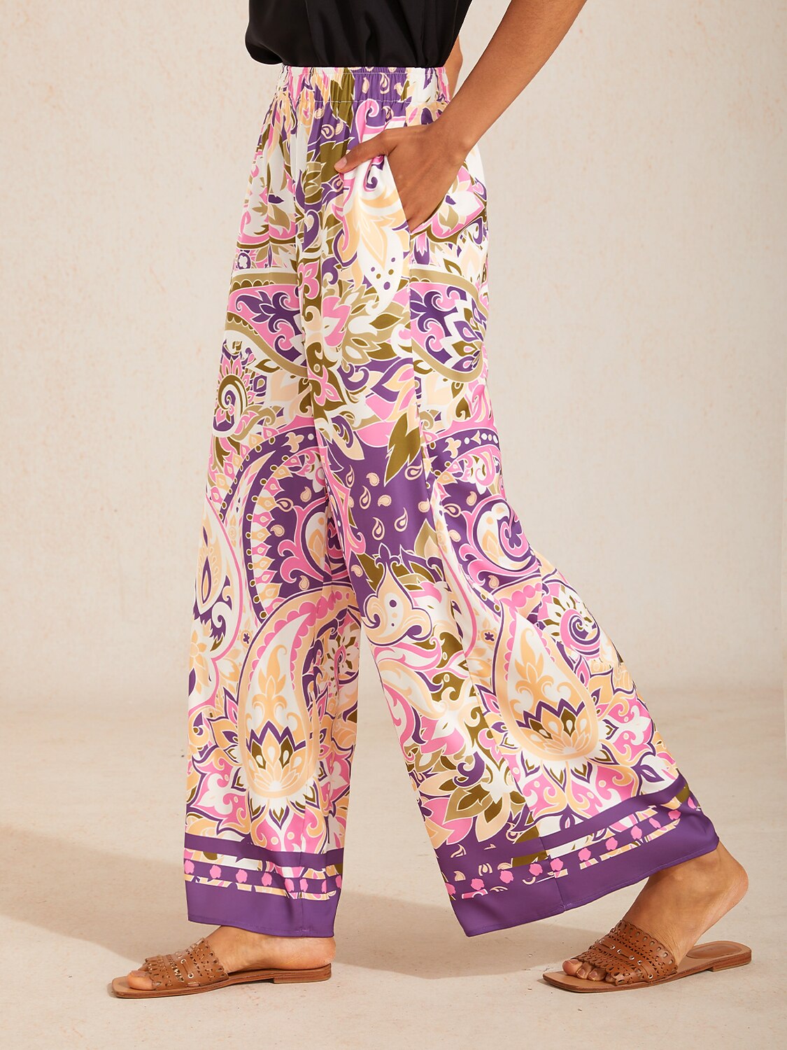 Malva | Pantalón Palazzo de Satén