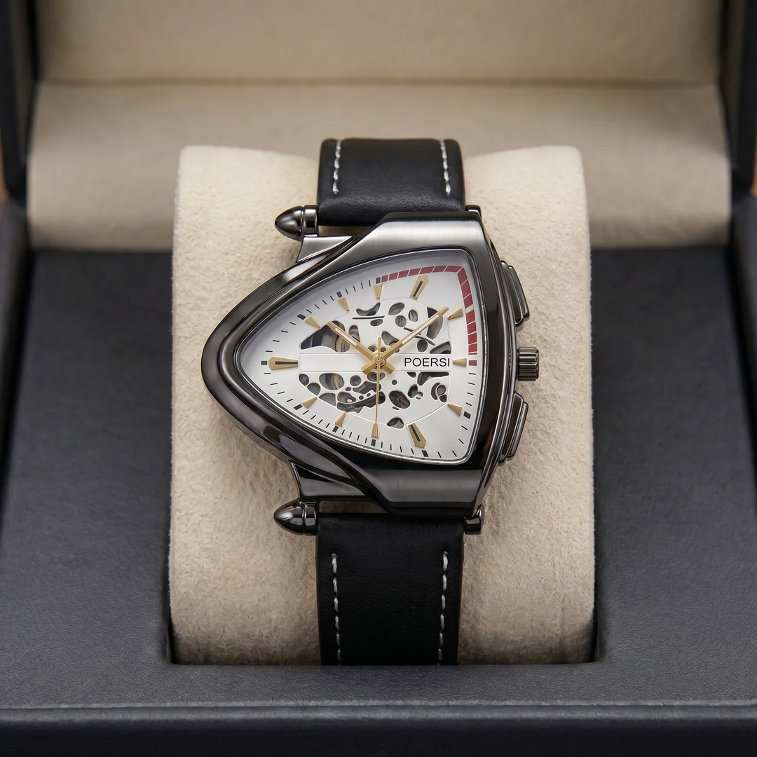 Alcázar | Reloj Triangular de Piel con Esfera Esqueleto