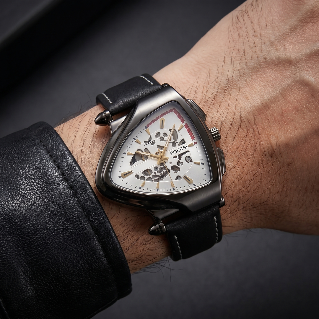 Alcázar | Reloj Triangular de Piel con Esfera Esqueleto