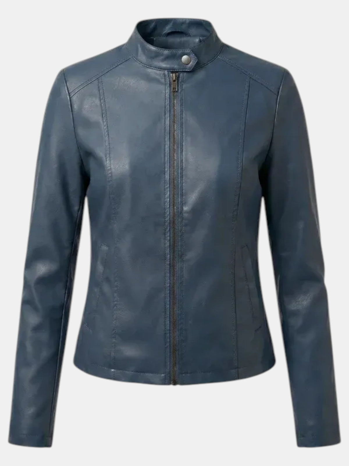 Chaqueta de Piel para Mujer con Cuello Mao y Cremallera