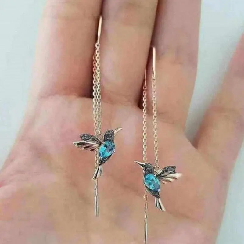 Pendientes Hilo Colibrí Oro y Cristales