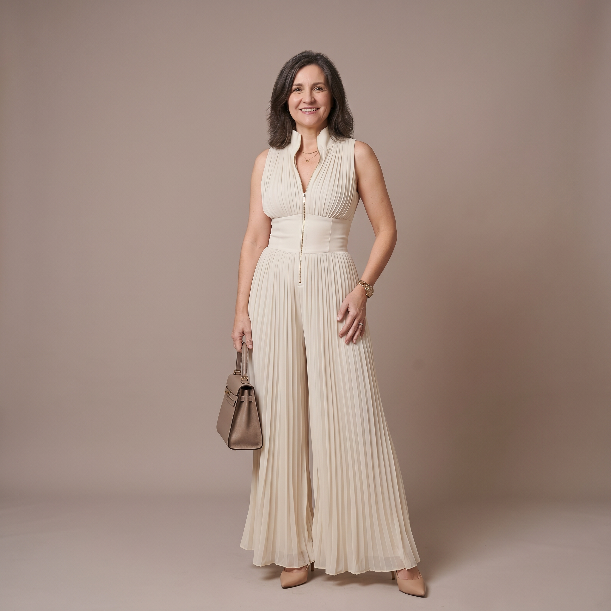 Briner | Mono Largo de Chiffon Blanco Plisado