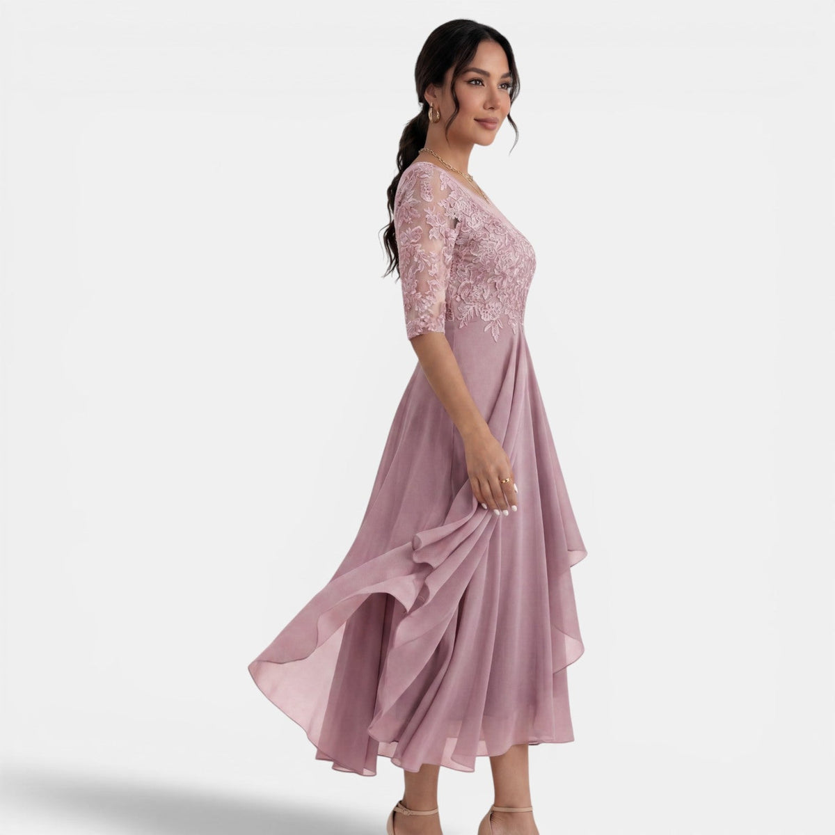 Vestido Fiesta Mujer Chiffon y Encaje