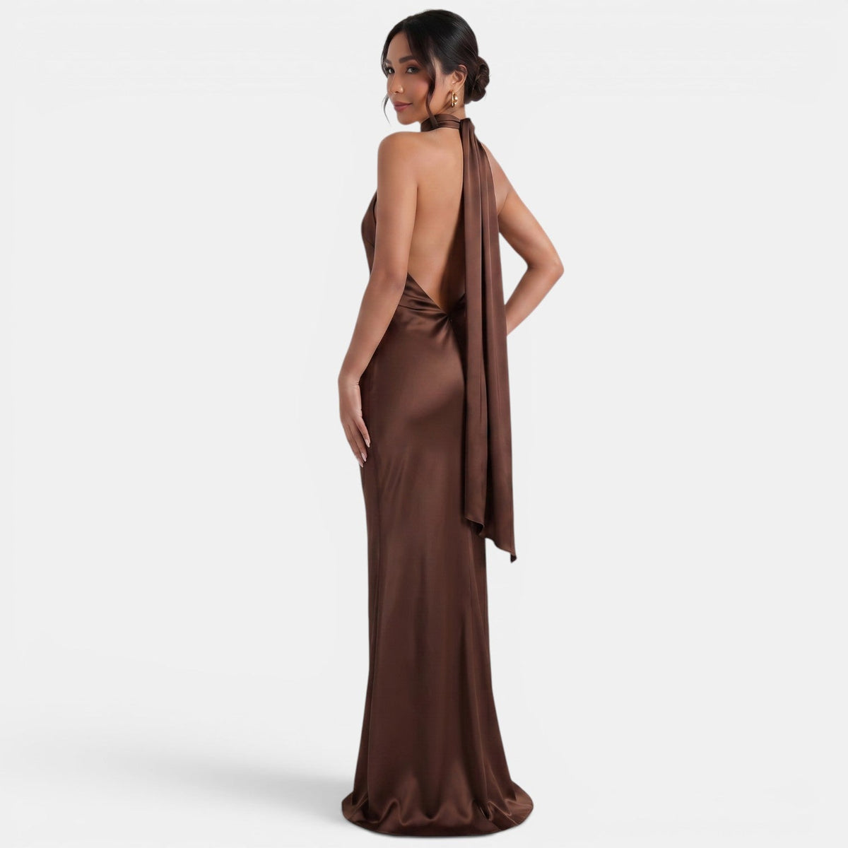 Vestido Largo Satinado Halter Mujer