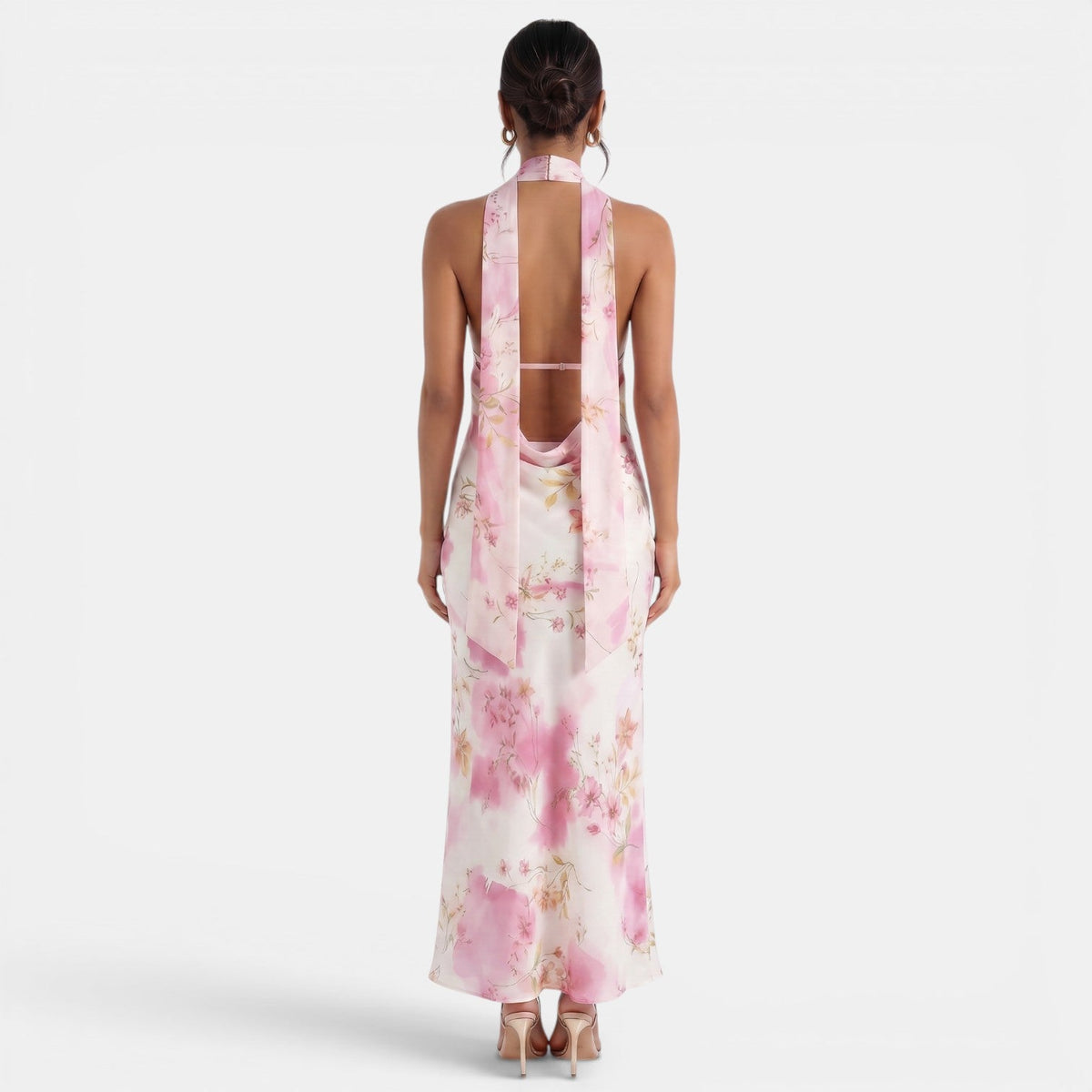 Vestido Halter Floral Espalda Descubierta
