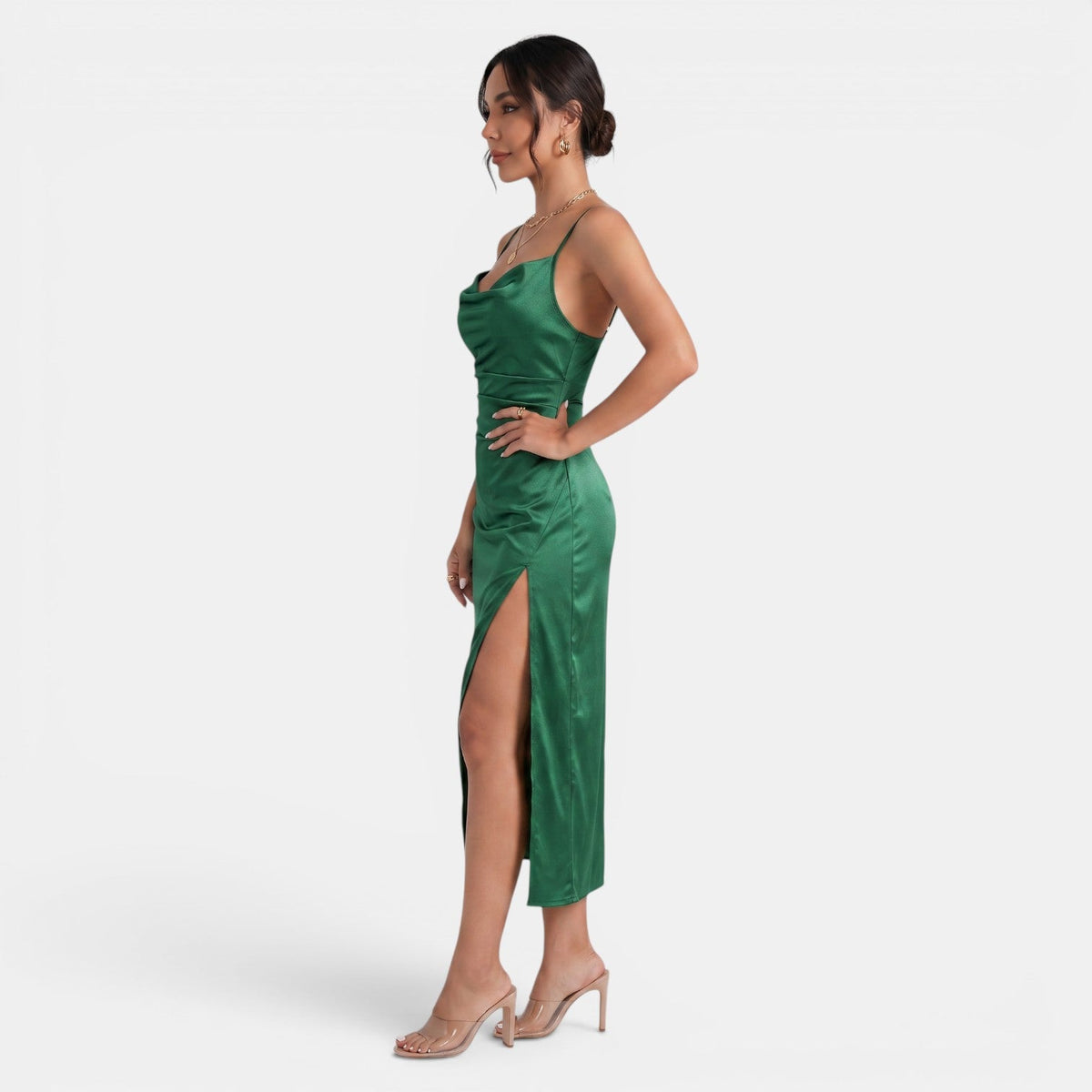 Vestido Midi de Satén Mujer