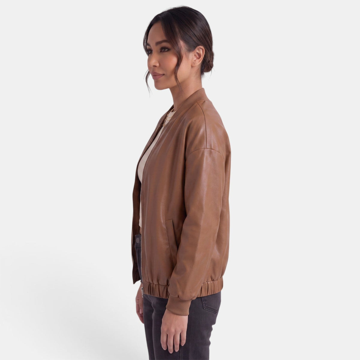 Chaqueta Motera Mujer Efecto Piel