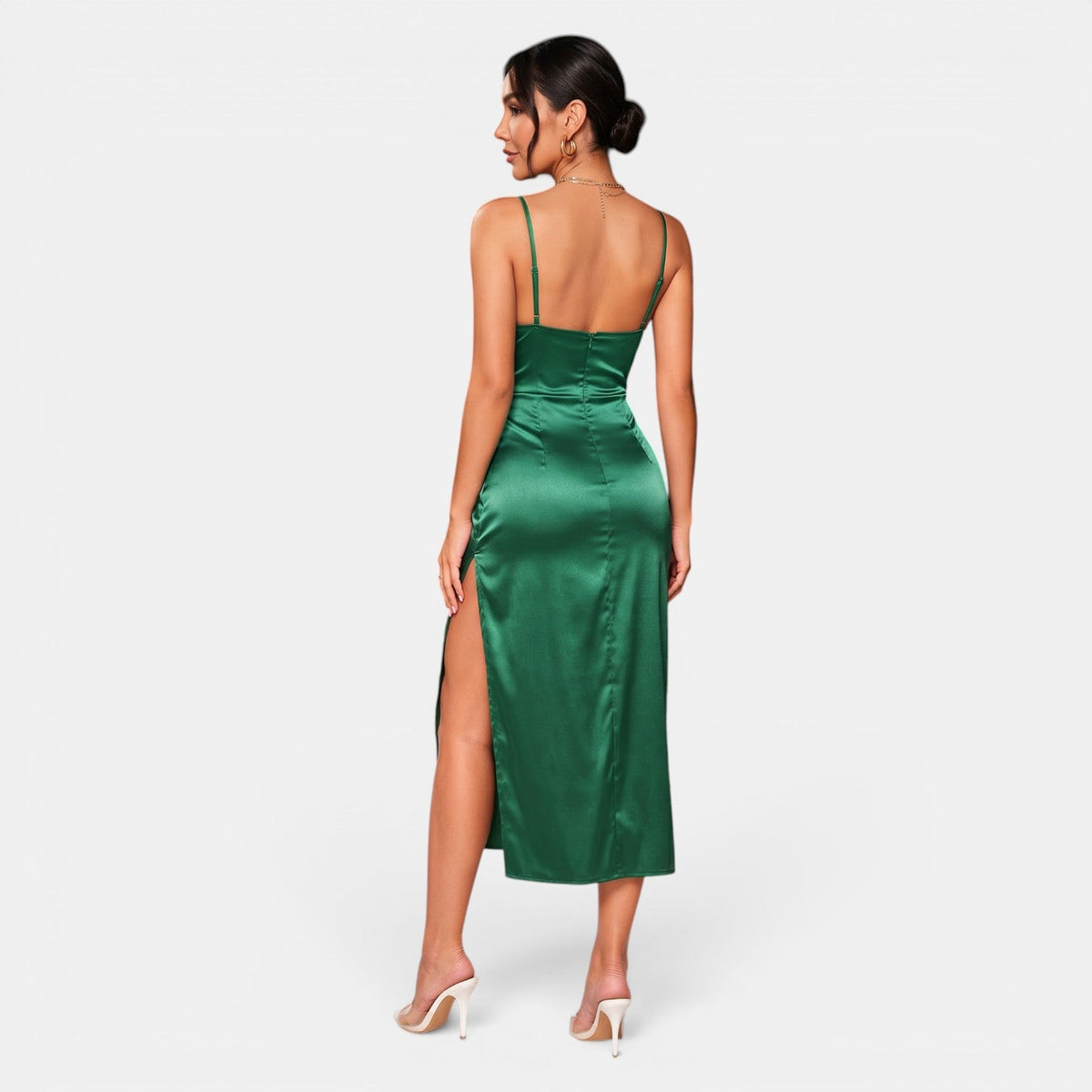 Vestido Midi de Satén Mujer