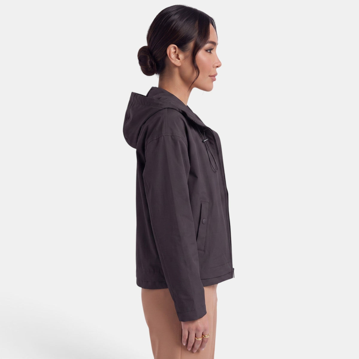Gabardina Corta Mujer con Capucha Chaqueta Entretiempo