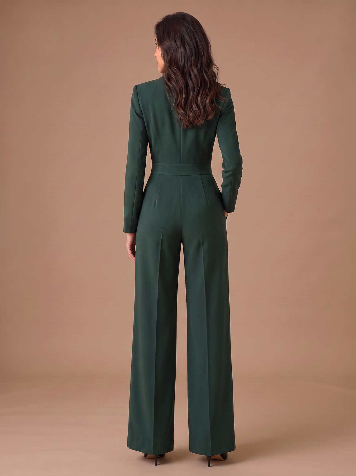 Mono Elegante de Mujer con Escote en V, Manga Larga y Pernera Ancha