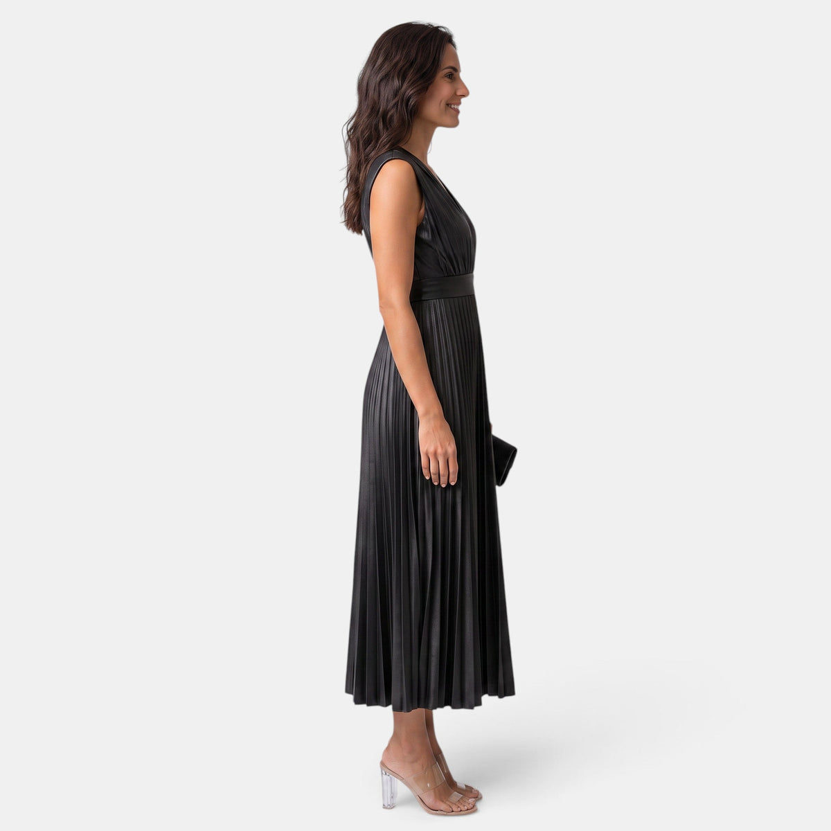 Vestido Satín Escote V Mujer Elegante