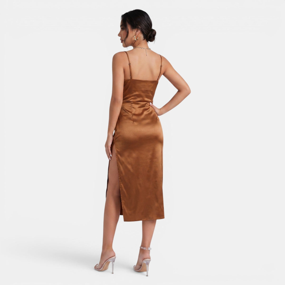 Vestido Midi de Satén Mujer