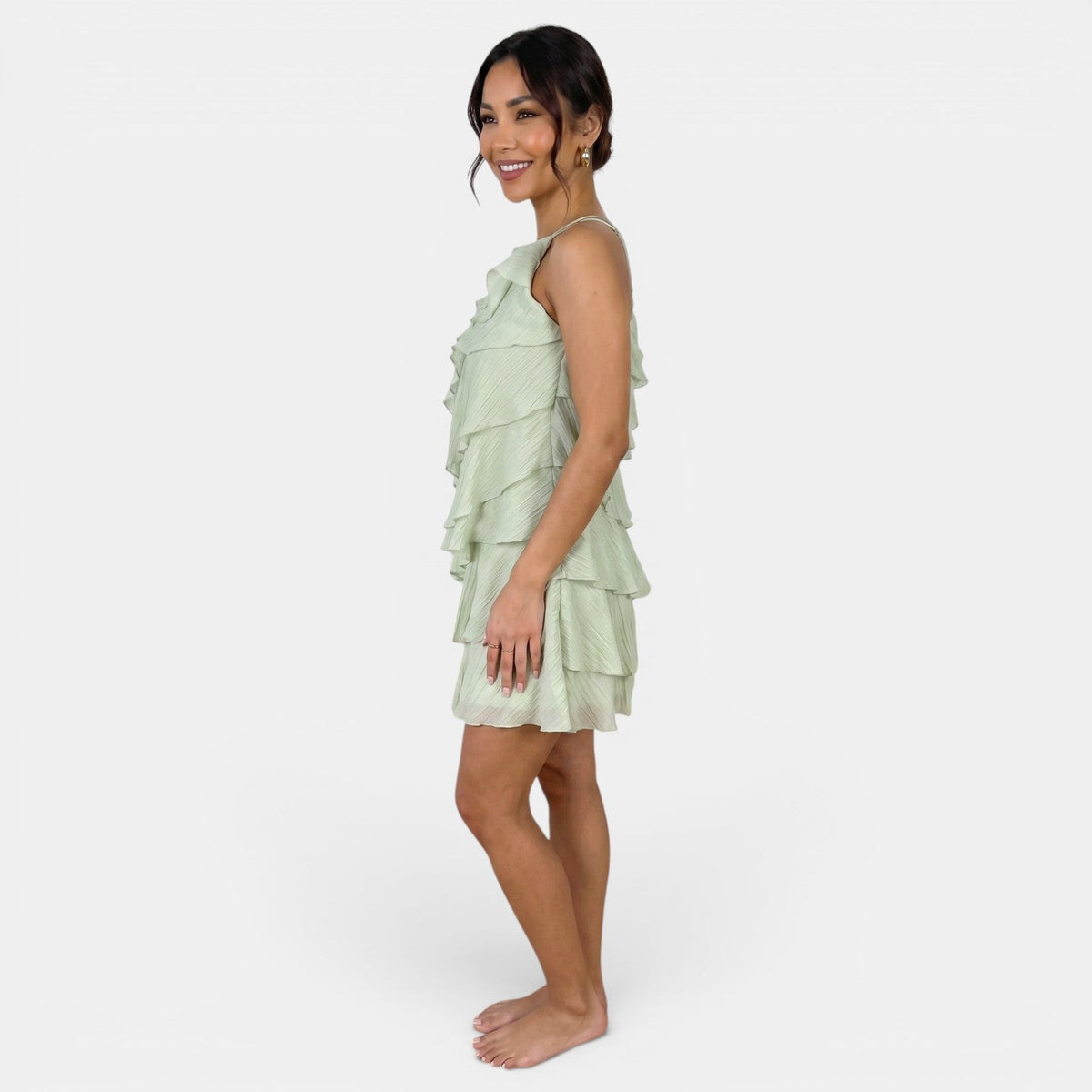 Vestido Mini Halter Mujer – Vestido Bodycon Asimétrico con Volantes para Verano
